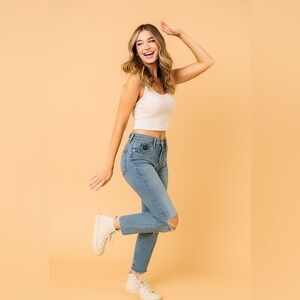 MAJE Light Blue Distressed Jeans with Butterfly Patch
